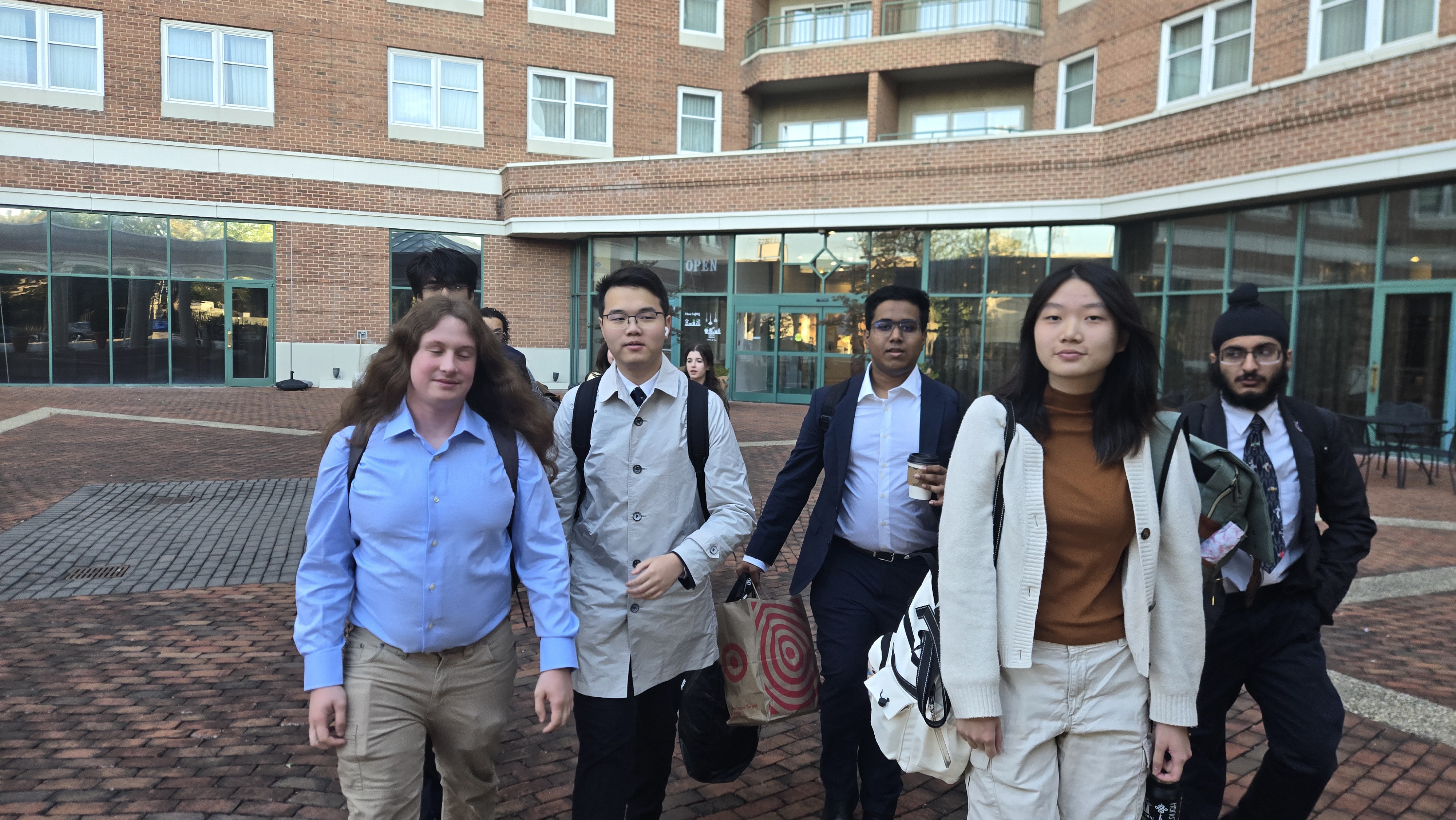 Walking between buildings on the Johns Hopkins campus